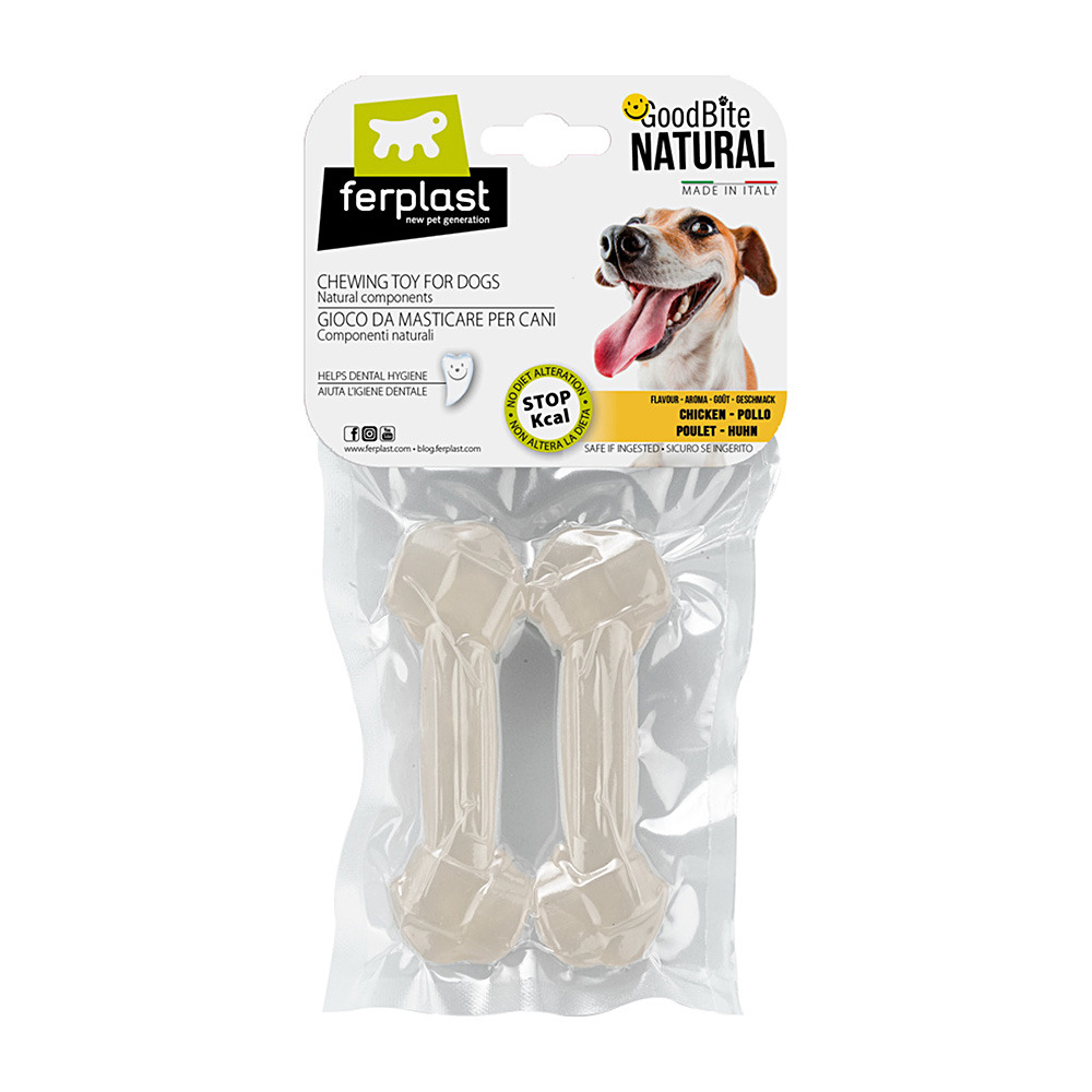 Ferplast goodbite natural s jouet os pour l'hygiène dentaire, saveur de poulet, chien moyen-petit (5-10 kg), naturel, 2 pièces de