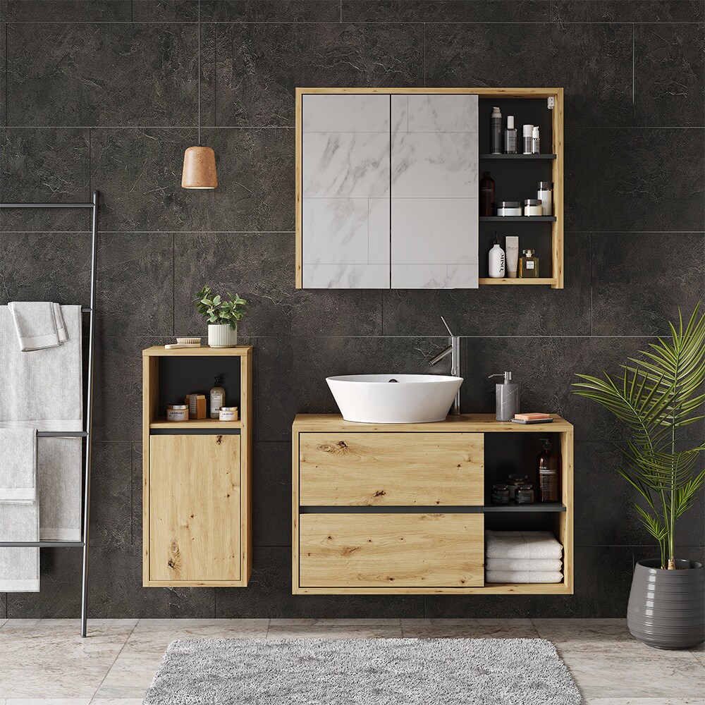 Vicco Midischrank Badschrank Badezimmermöbel Viola Eiche Anthrazit modern 38x80 Badezimmer Schrank Badmöbel Schranktür Schrankfach Ablage Aufbewahrung