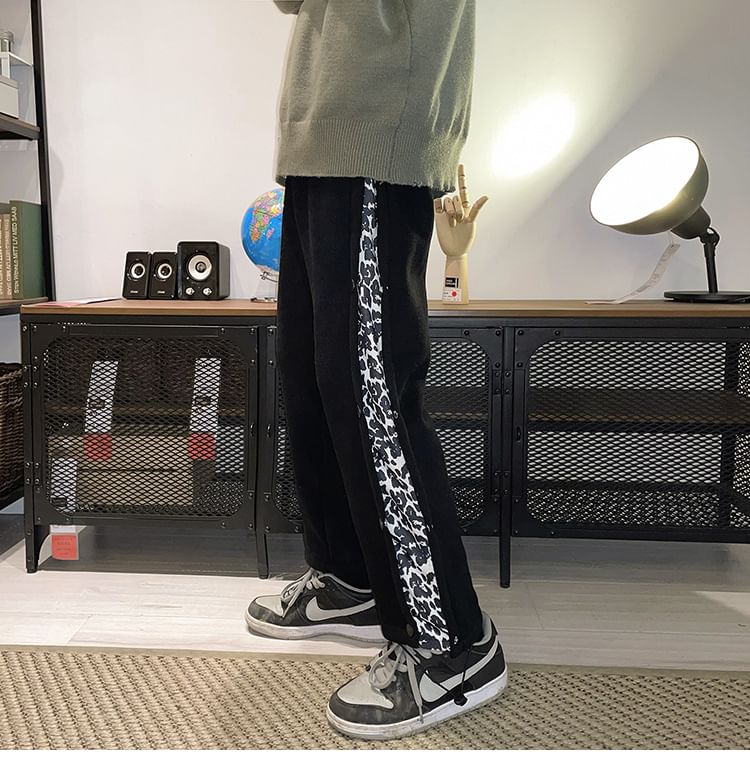 Macho - Trekkoord taille luipaardprint paneel rechte pijpen joggingbroek