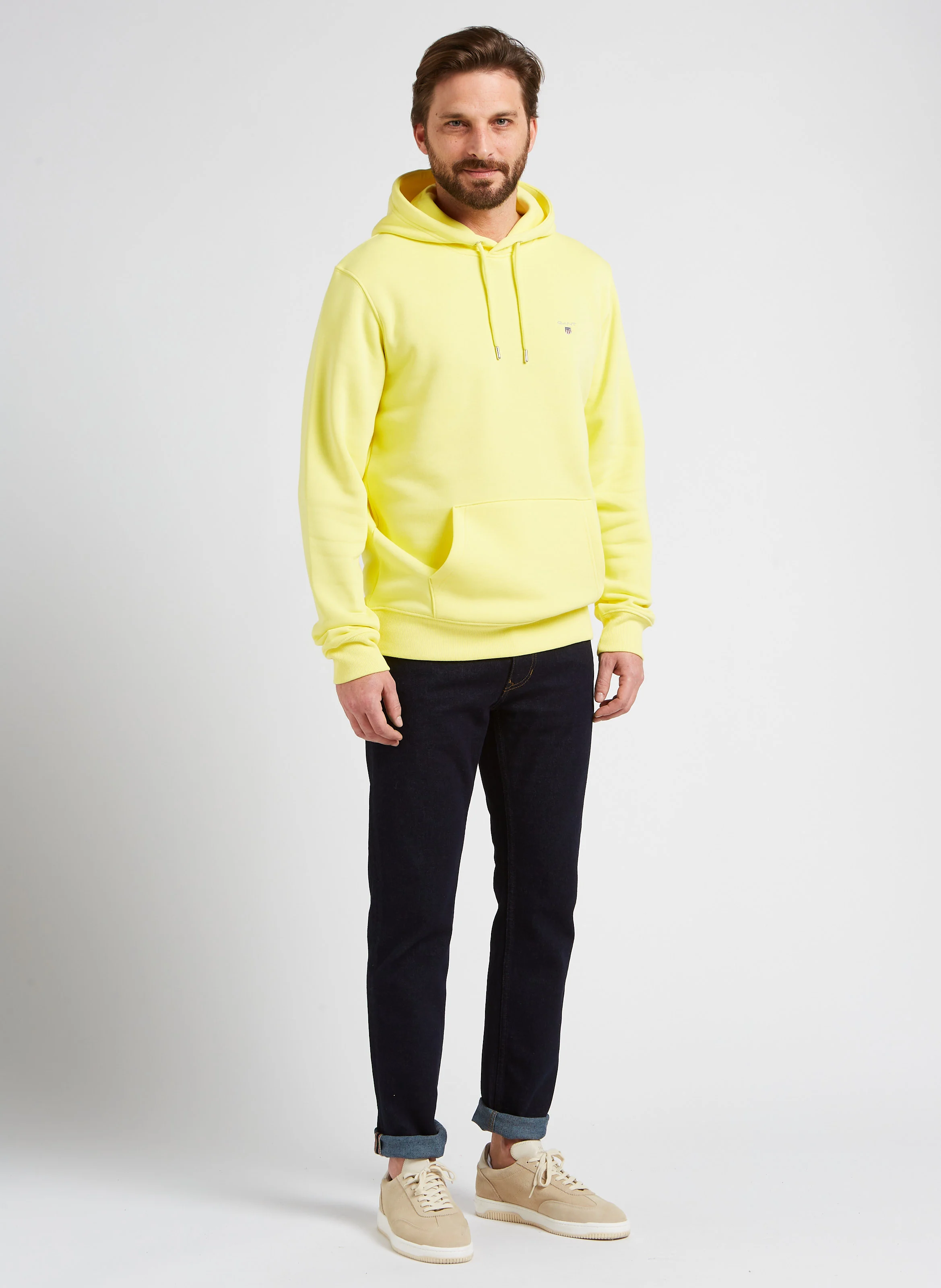 ORIGINAL SWEAT HOODIE - Sweat à capuche avec logo Gant brodé en coton mélangé| Jaune