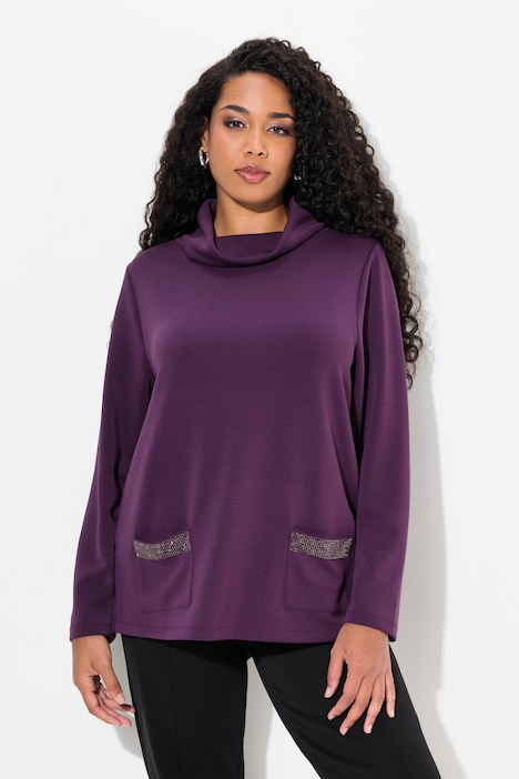 Sweatshirt, Ziersteintaschen, Boxy, Stehkragen, Langarm