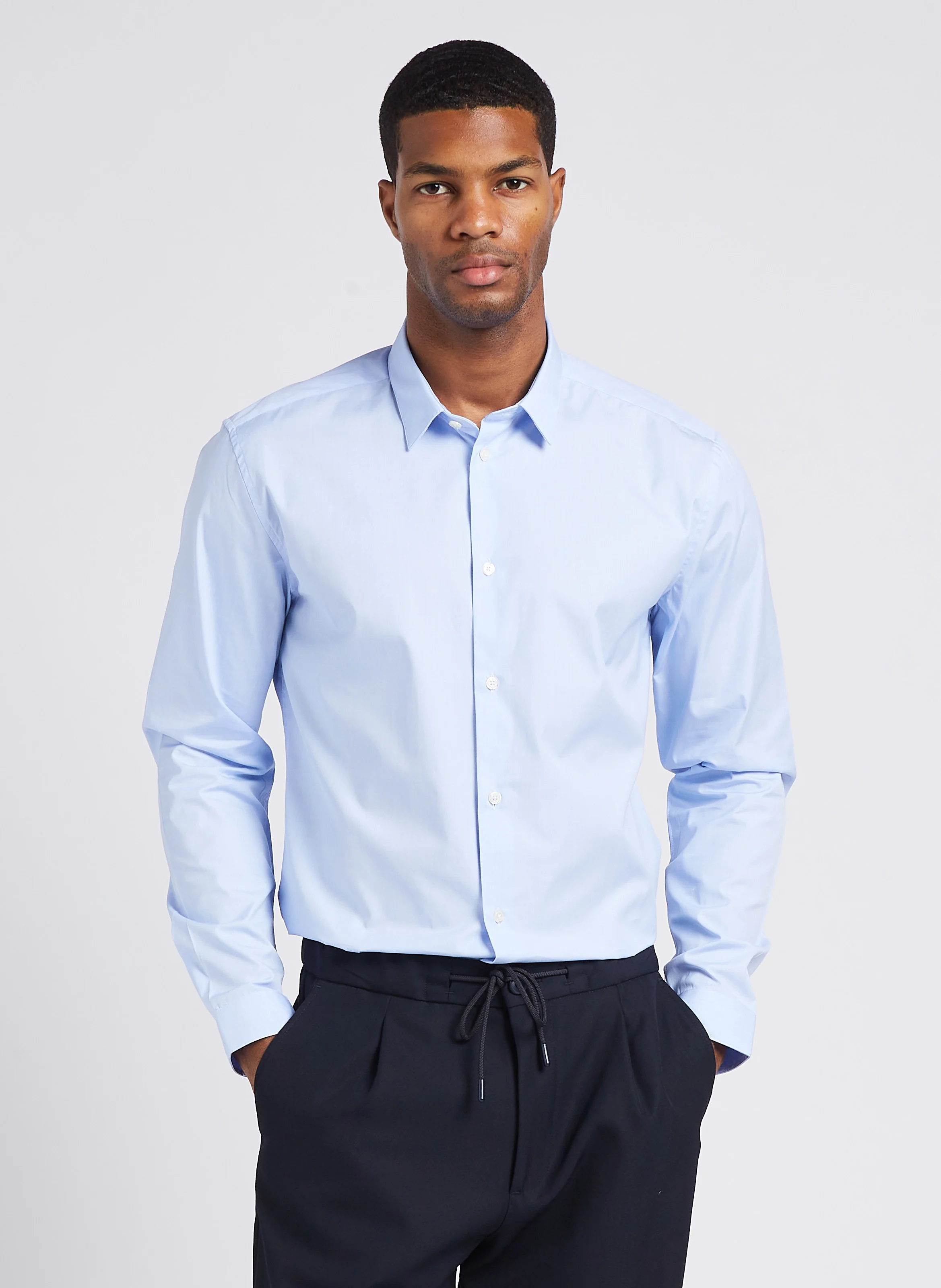 KERME - Chemise col classique slim-fit en coton | Bleu