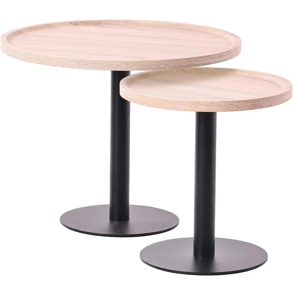 CLP Set van 2 Bijzettafel Aspen mat zwart Frame - Hout - eik