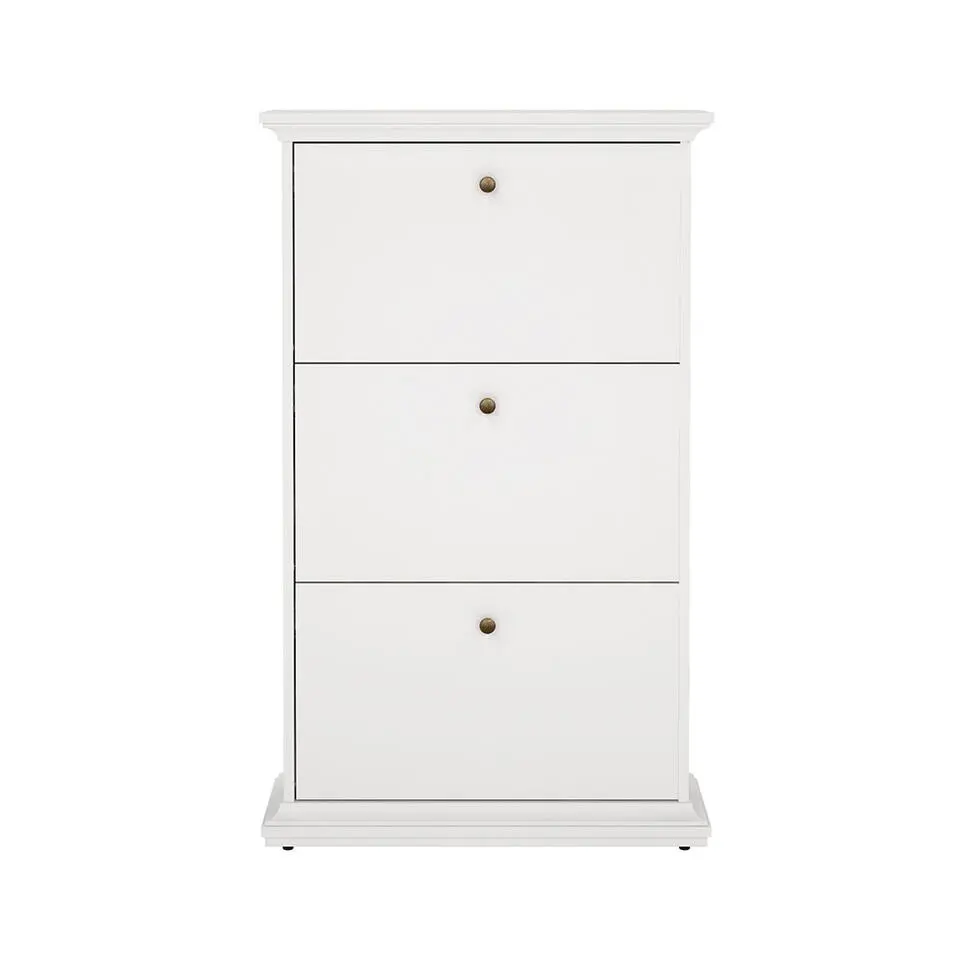 Hioshop Venedig schoenenkast met 3 klepdeuren in wit
