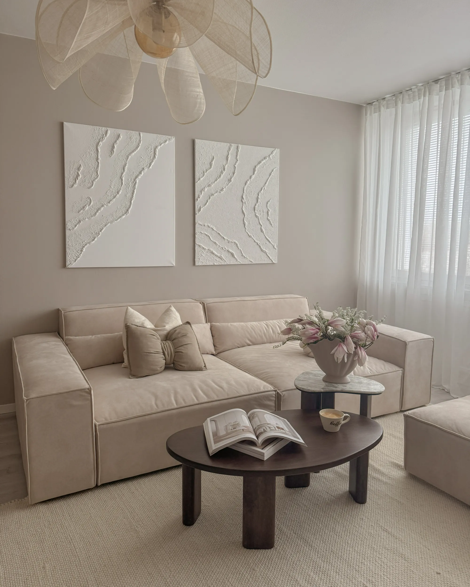 Modulaire bank 3-zits HELLNAR Fluweel Lichtbeige