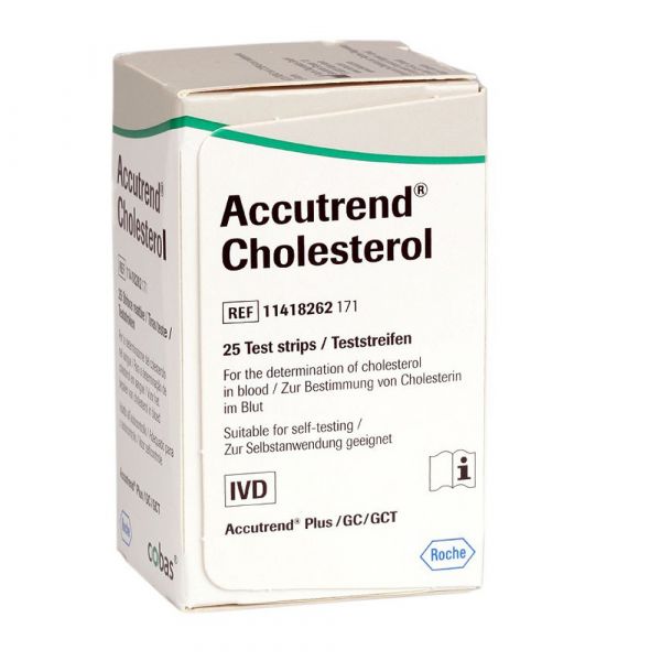 Tiras Reagentes Roche Colesterol para Medidor Accutrend Plus 25 tiras