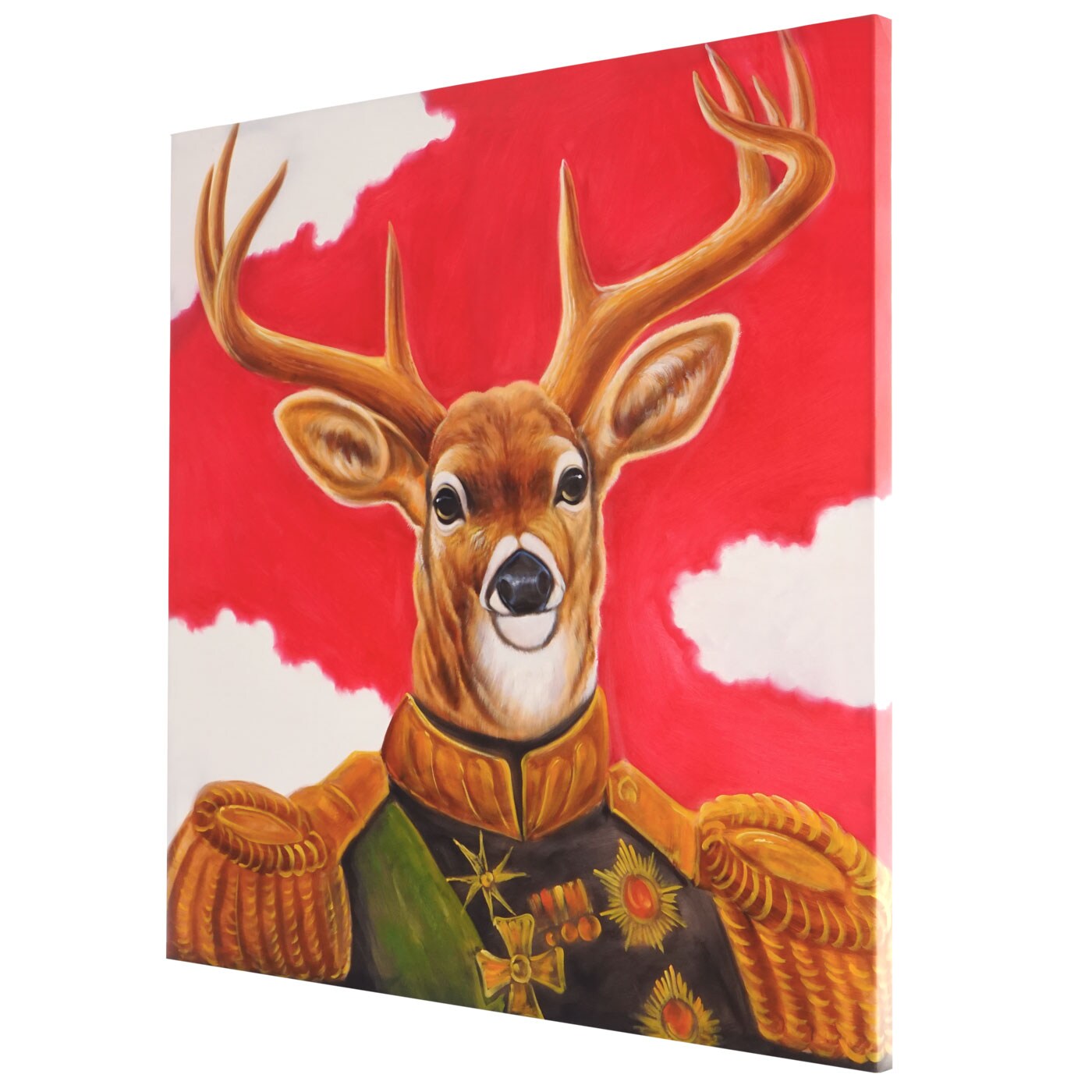 Wandbild Hirsch, 100% handgemaltes Ölgemälde Gemälde XL, 100x100cm