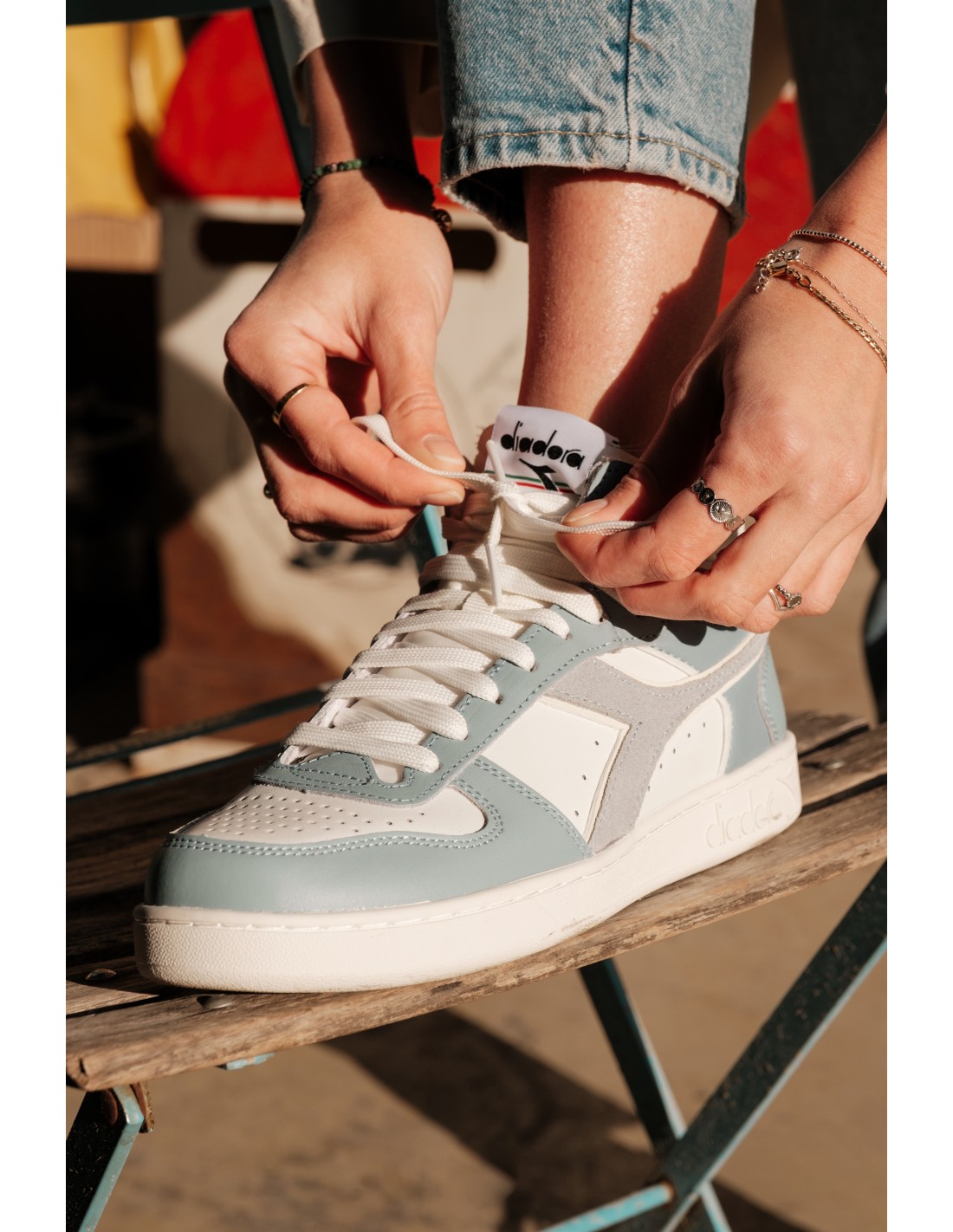 diadora Sneakers montantes femme magic demi leather cuir blanc/bleu