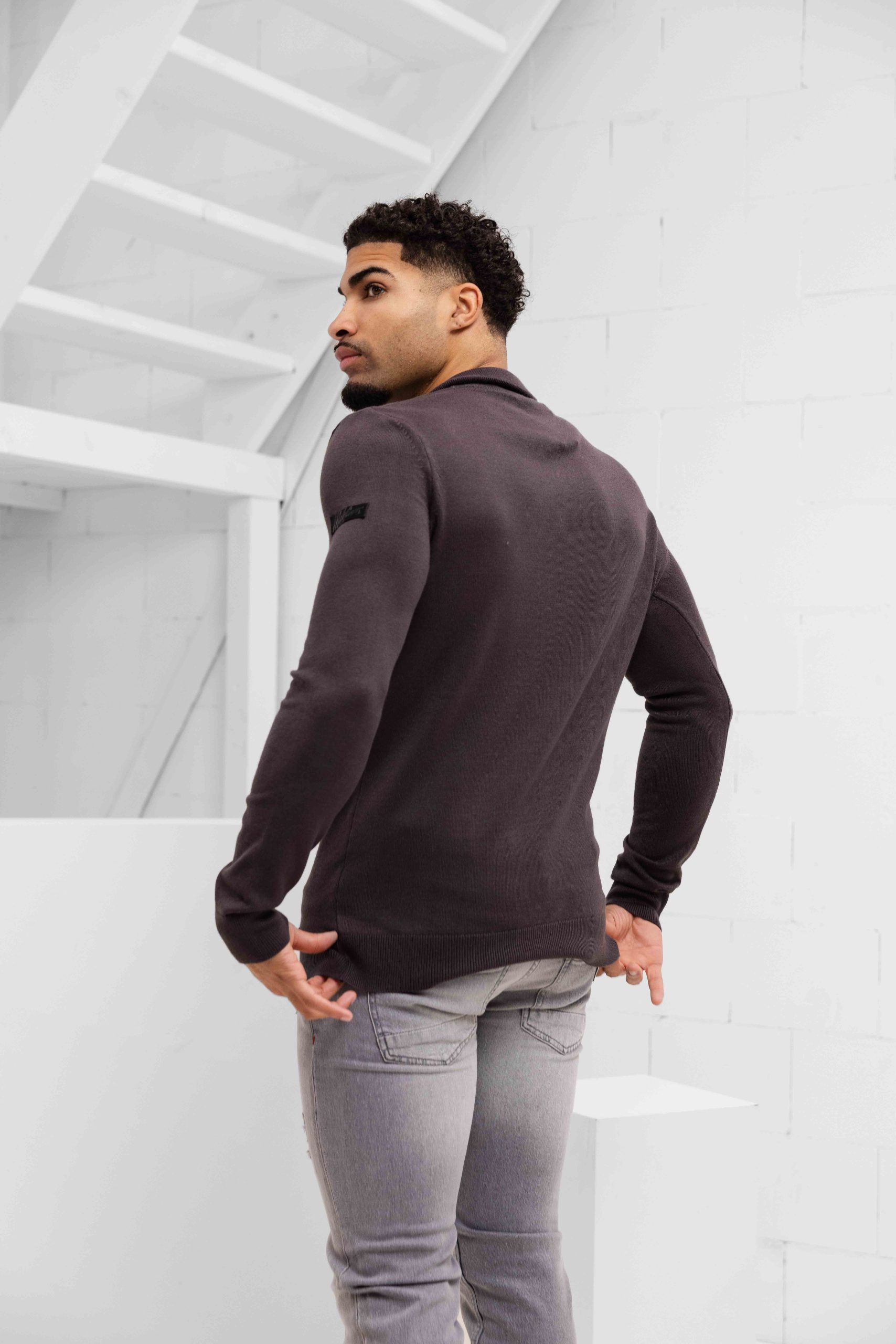 Malelions Knitted Quarter Zip Sweater Heren Bruin
