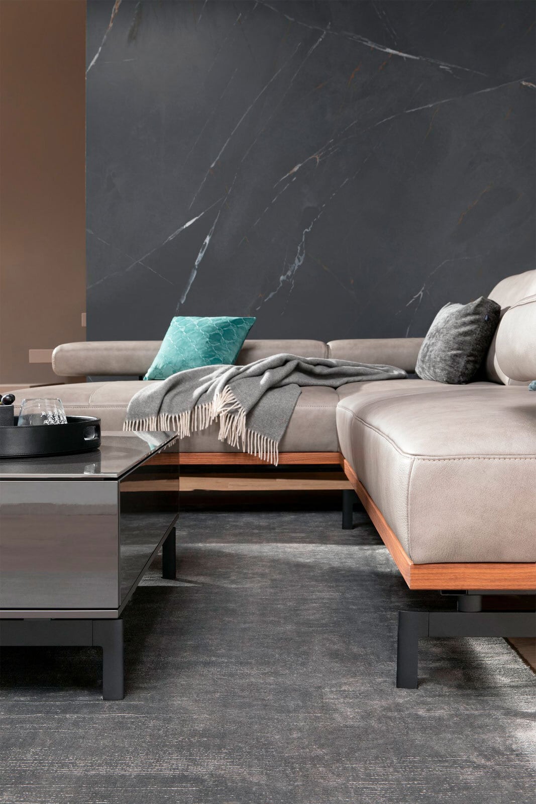 JOOP! Ecksofa Lederbezug grau