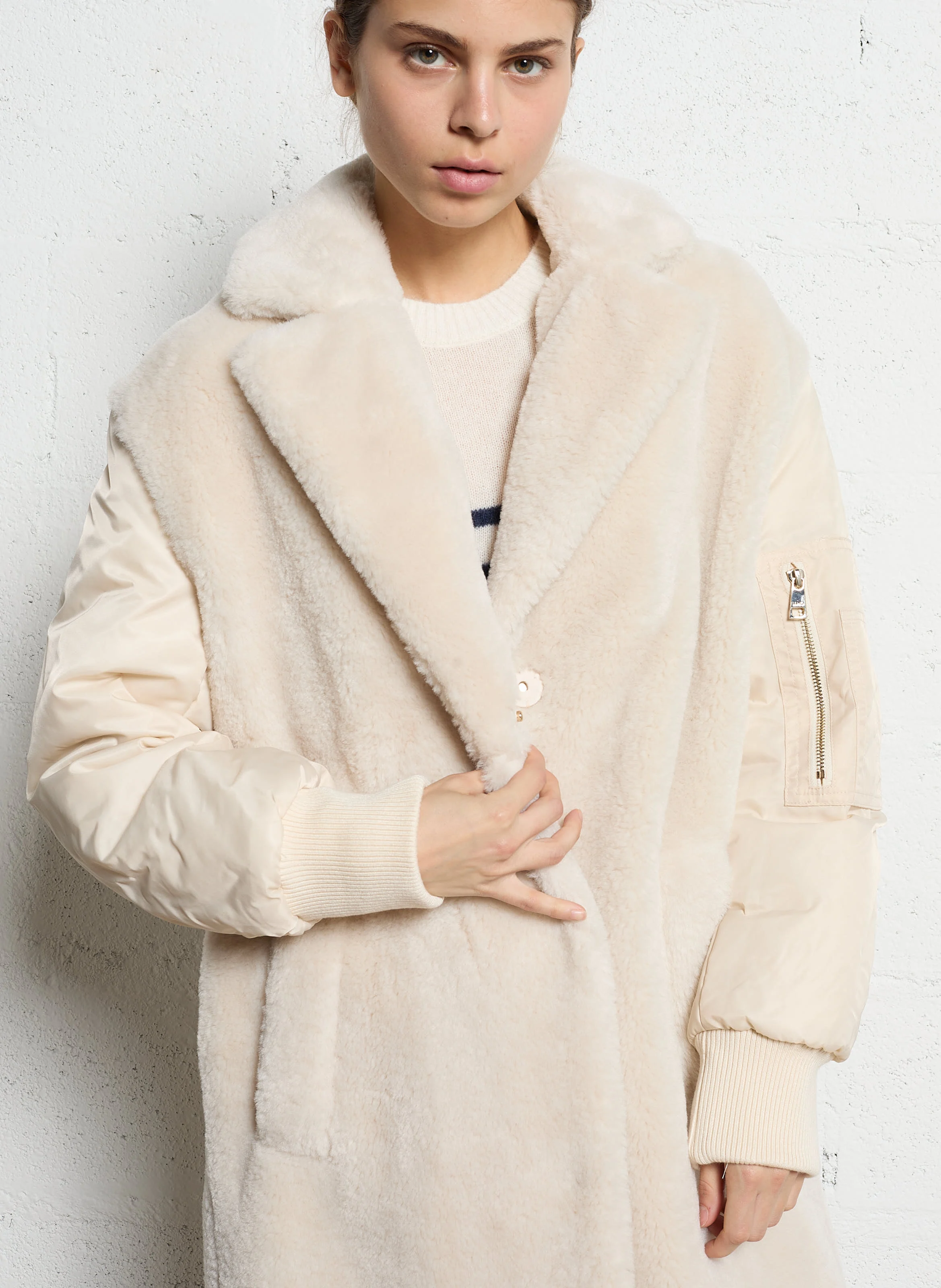 Manteau droit col tailleur | Beige