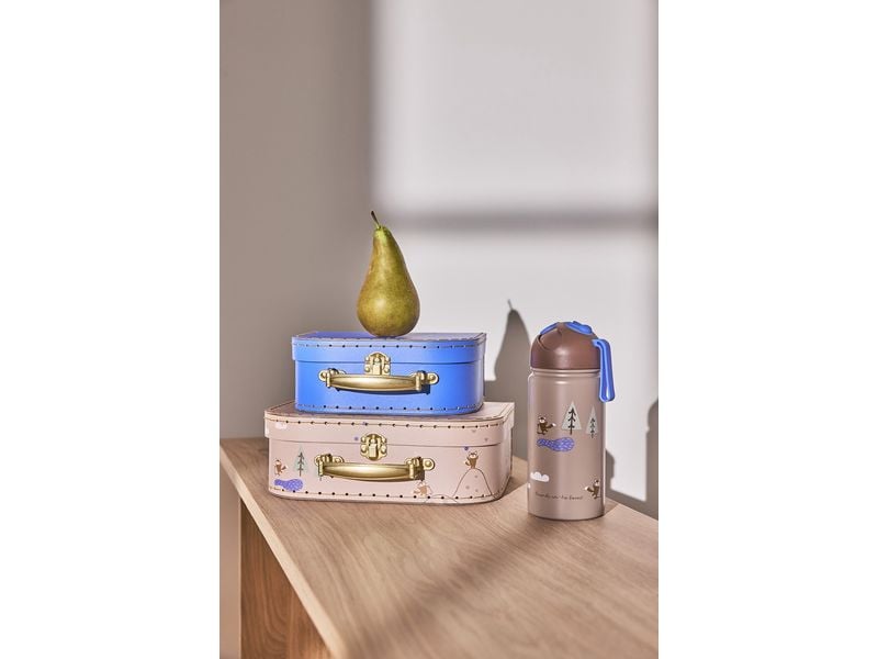 OYOY Spielzeugkoffer Fuchs 2 Stück, Beige, Blau 2-er Set Mini Kinderkoffer