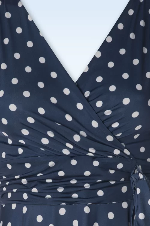 Vintage Chic for Topvintage Irene Polkadot Cross Over swing jurk in marineblauw