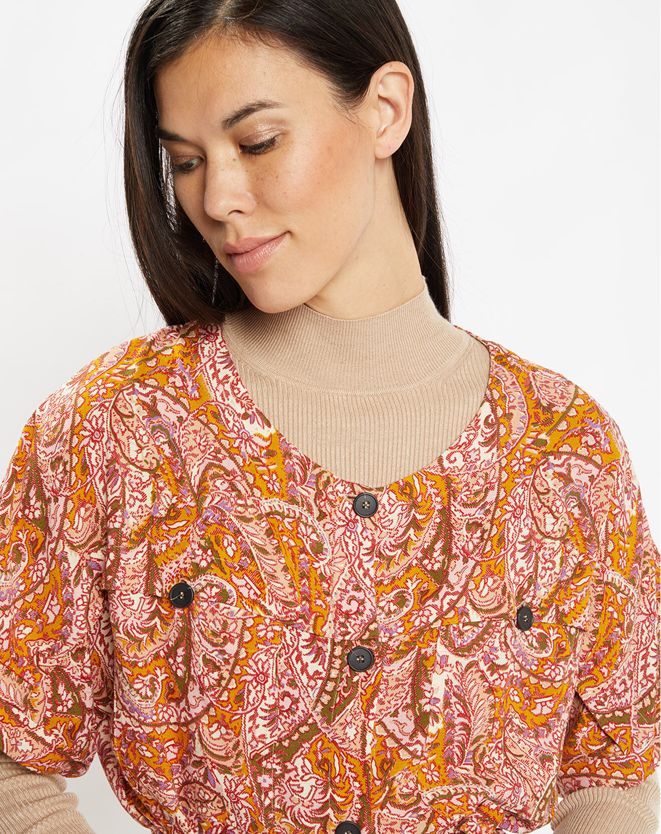 Galeries Lafayette Robe fluide boutonnée Roxane imprimé fantaisie multicolore