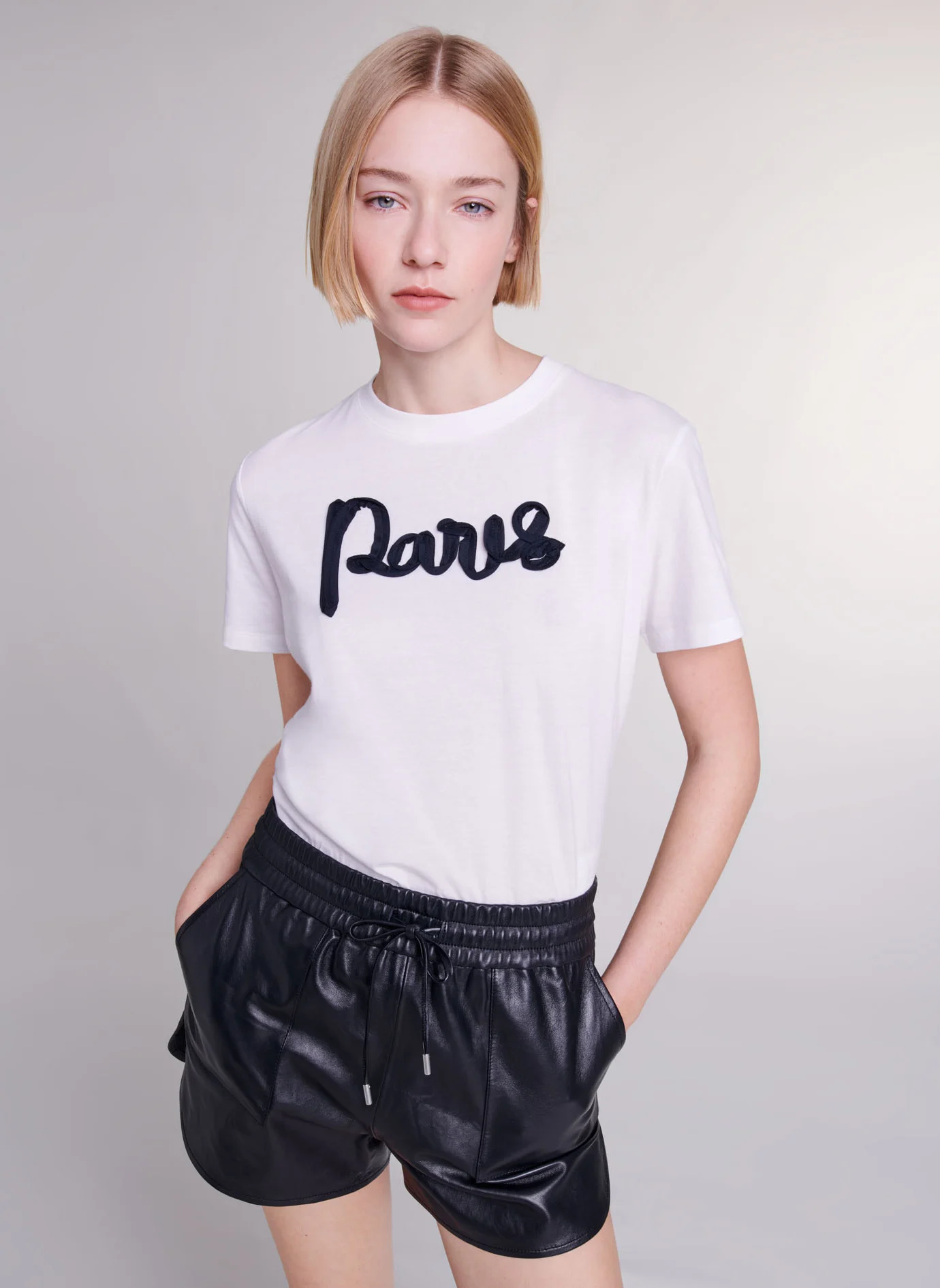 Tee-shirt droit col rond en coton mélangé sérigraphié | Blanc