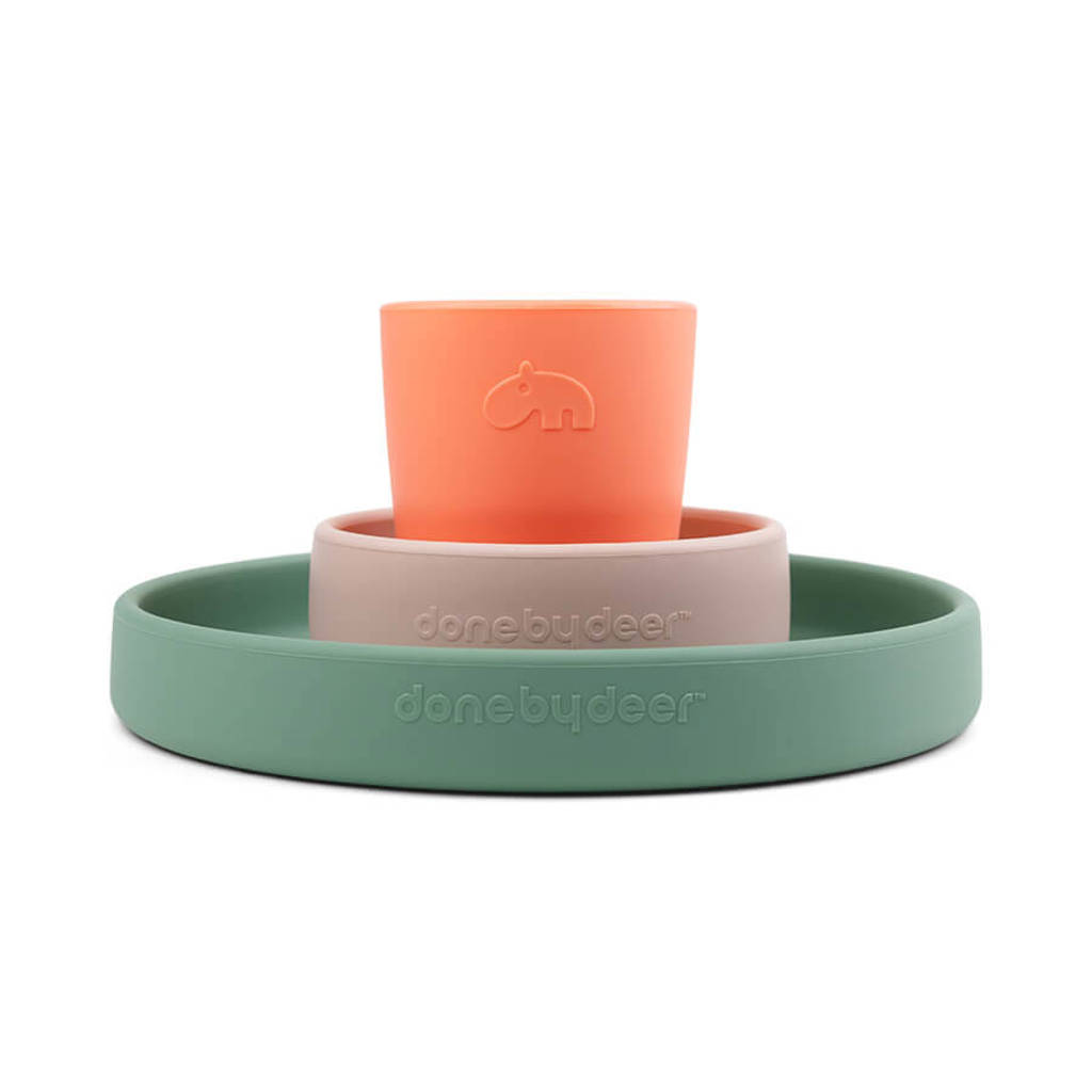 Silicone dinner set Croco Green/Powder/Coral