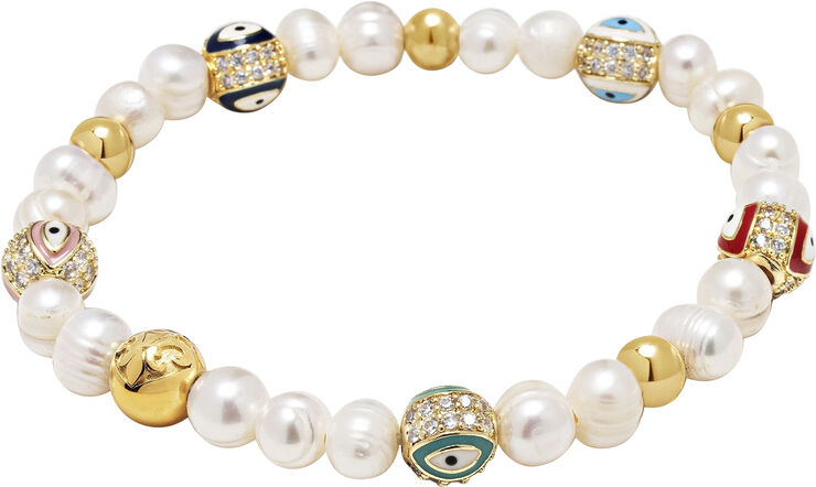 Nialaya Men's Evil Eye Pearl Bracelet Multi