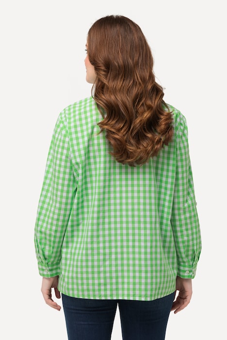 Hemdbluse, Karo, Hemdkragen, Langarm, Krempelriegel