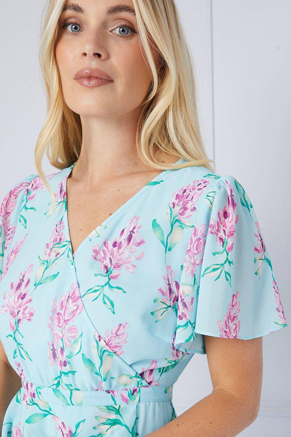 Wallis Robe Midi Péplum à Volants Motif Floral Petite
