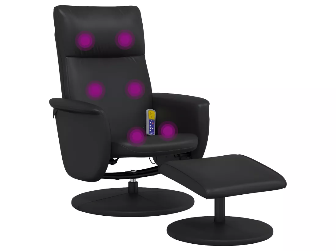 Fauteuil inclinable de massage avec repose-pied noir similicuir