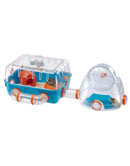 Ferplast Hamsterkooi Combi 2 - Dierenverblijf - 79.5x29.5x26 cm Blauw Oranje
