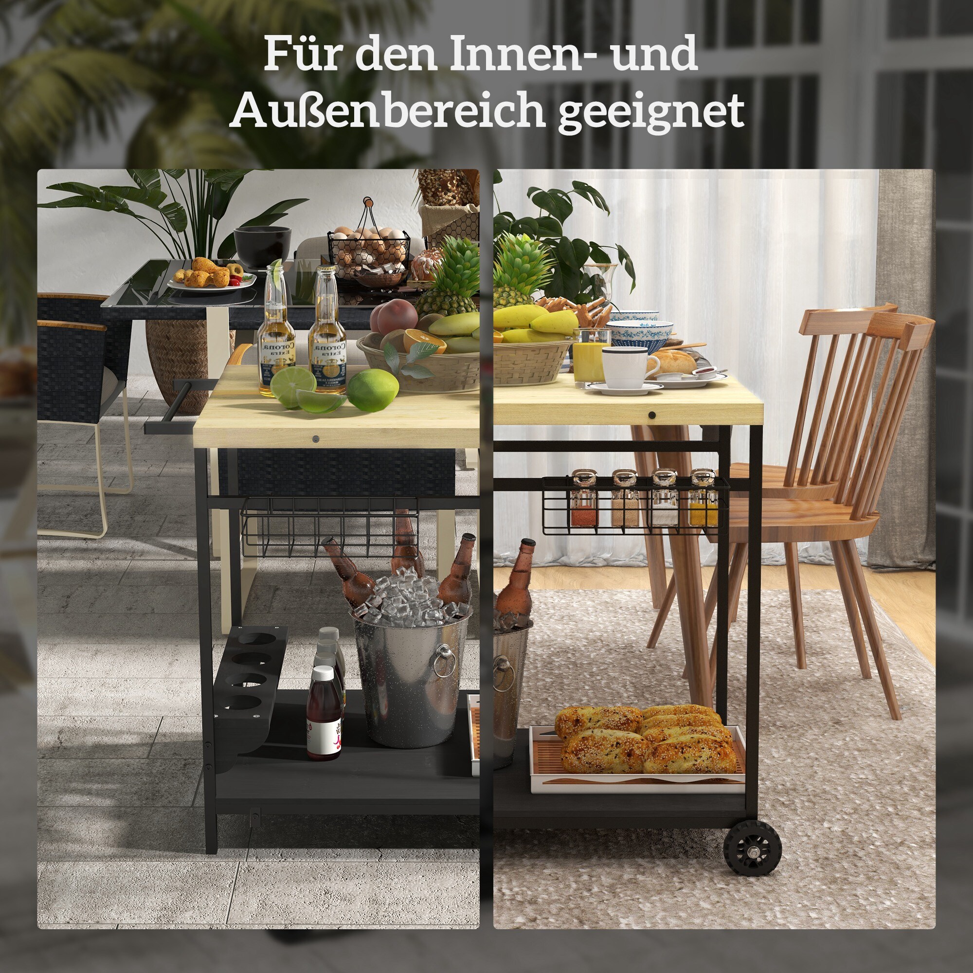 Outsunny Servierwagen mit 2 Ebenen natur 97,5L x 65B x 81H cm