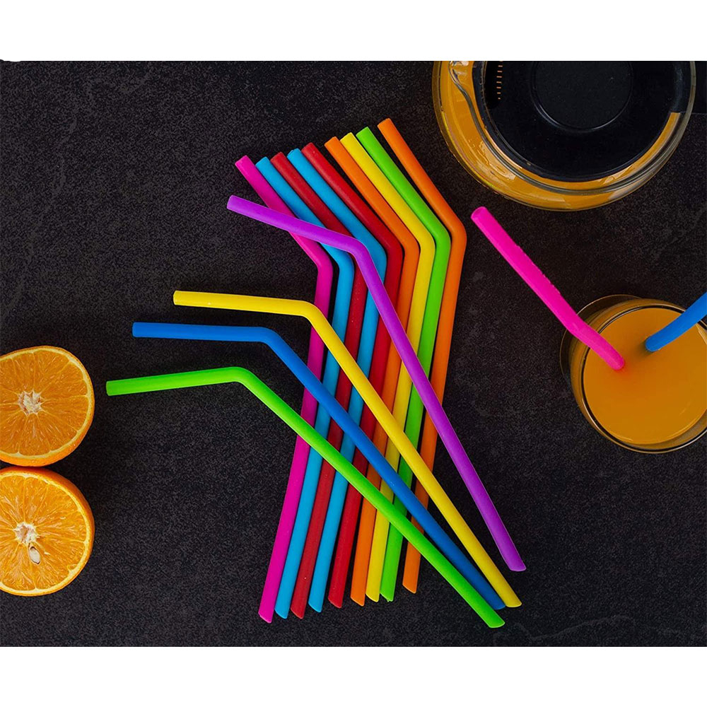 (17-tlg. Set) 24.5cm Silikon Strohhalm Wiederverwendbarer Trinkhalm inkl. Reinigungsbürsten - Bunt