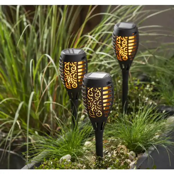 Solar-Gartenfackeln Schwarz 3er-Set