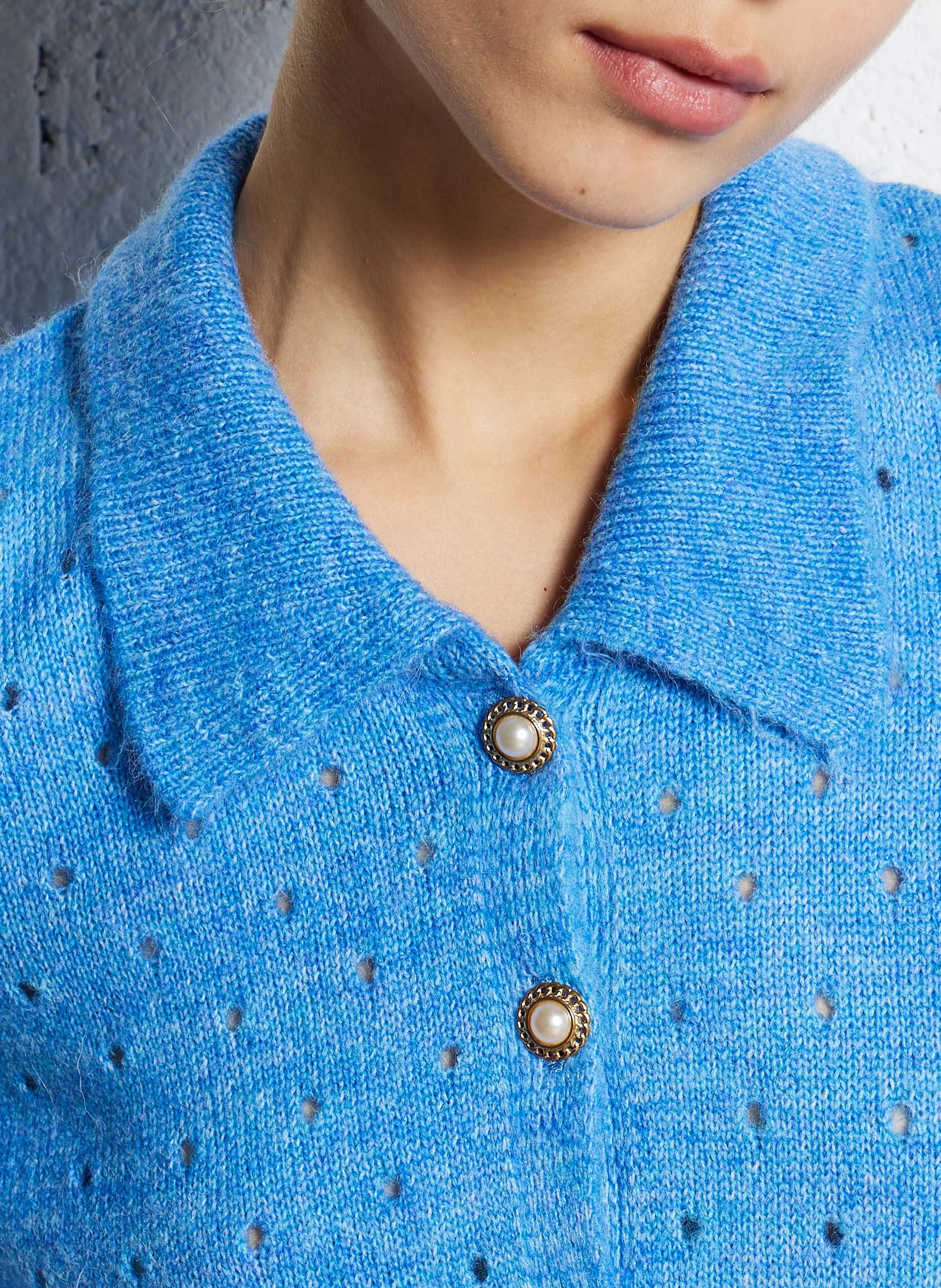 Cardigan col classique| Bleu
