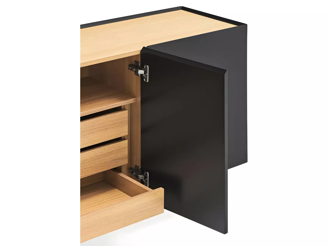 Arista - Buffet en bois 4 portes 3 tiroirs L165cm : Couleur - Noir