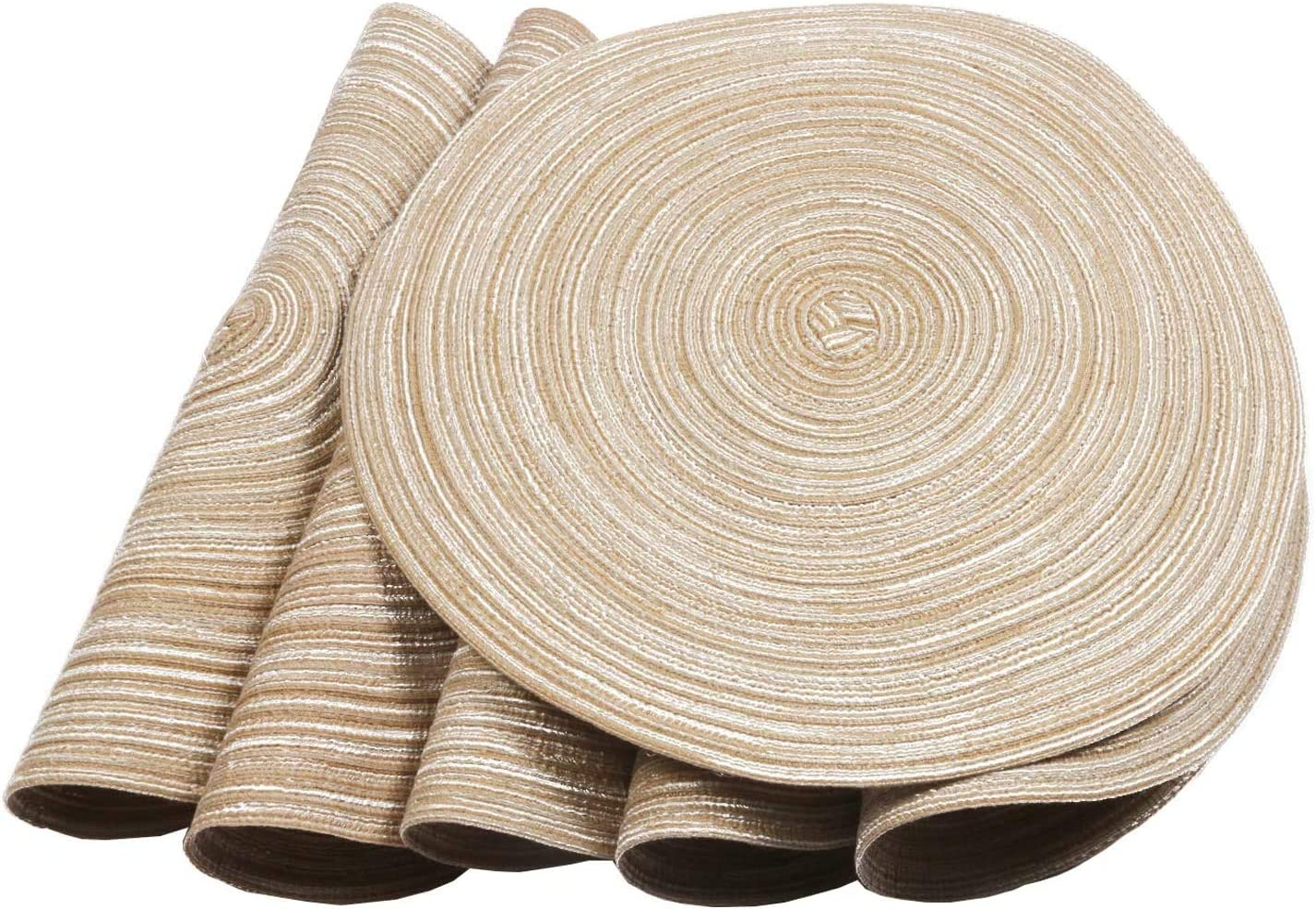 (6er Set) Ø38cm Baumwoll Tischunterlage Runde Teller Untersetzer Tischset - Hellbraun