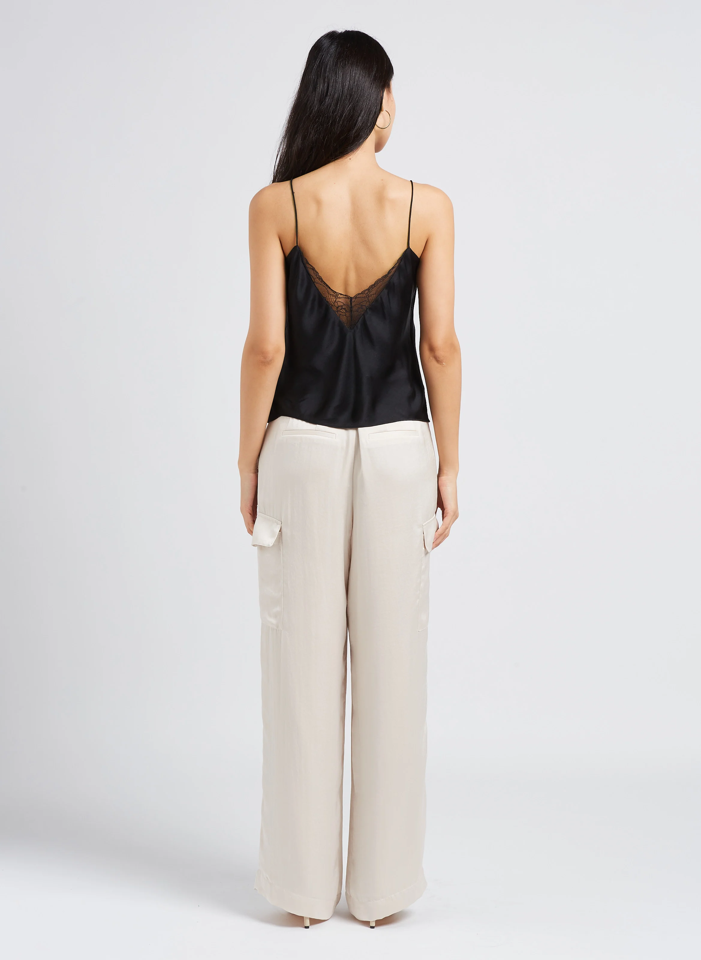 CARY - Pantalon cargo taille haute satiné | Doré