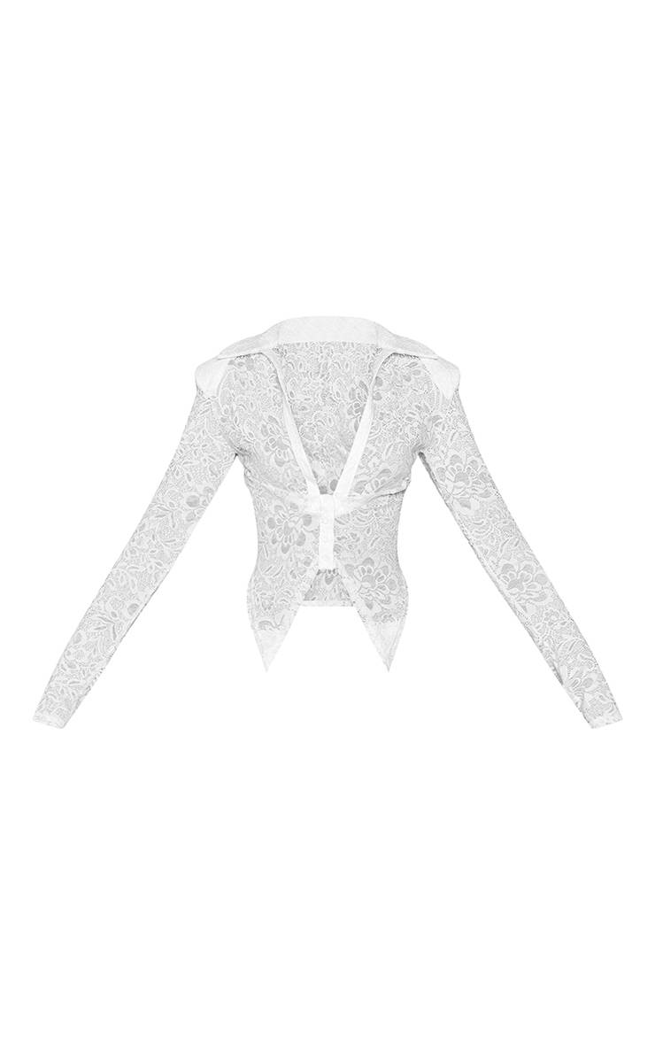 Blanc Blouse En Dentelle Transparente À Épaulettes Et Manches Longues