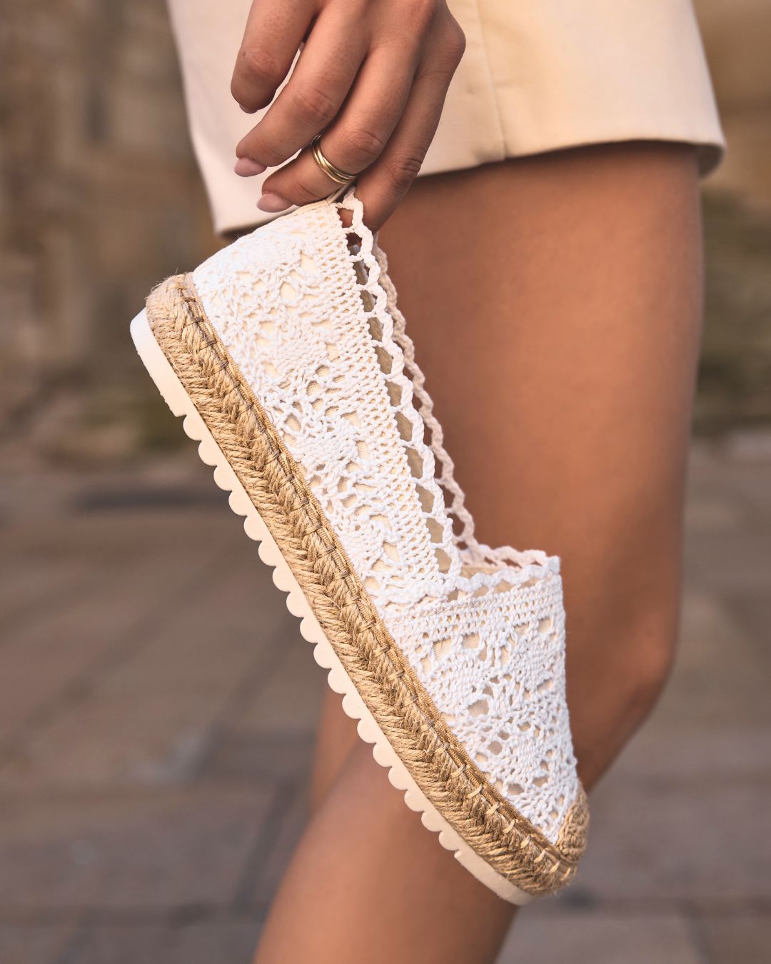 Sandale femme espadrille dentelle blanche - Paloma