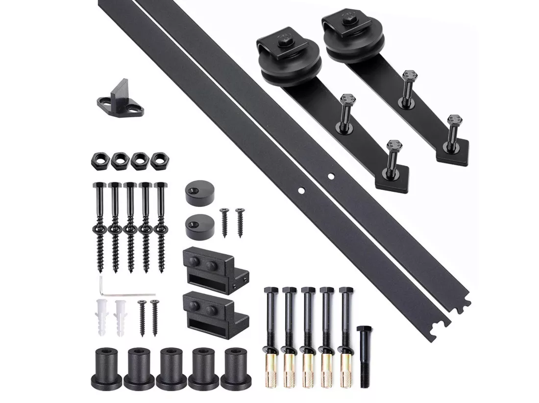 HOMCOM Kit de porte coulissante système galandage pour porte épaisseur 35-45 mm largeur max. 1 m charge max. 100 Kg acier brun foncé