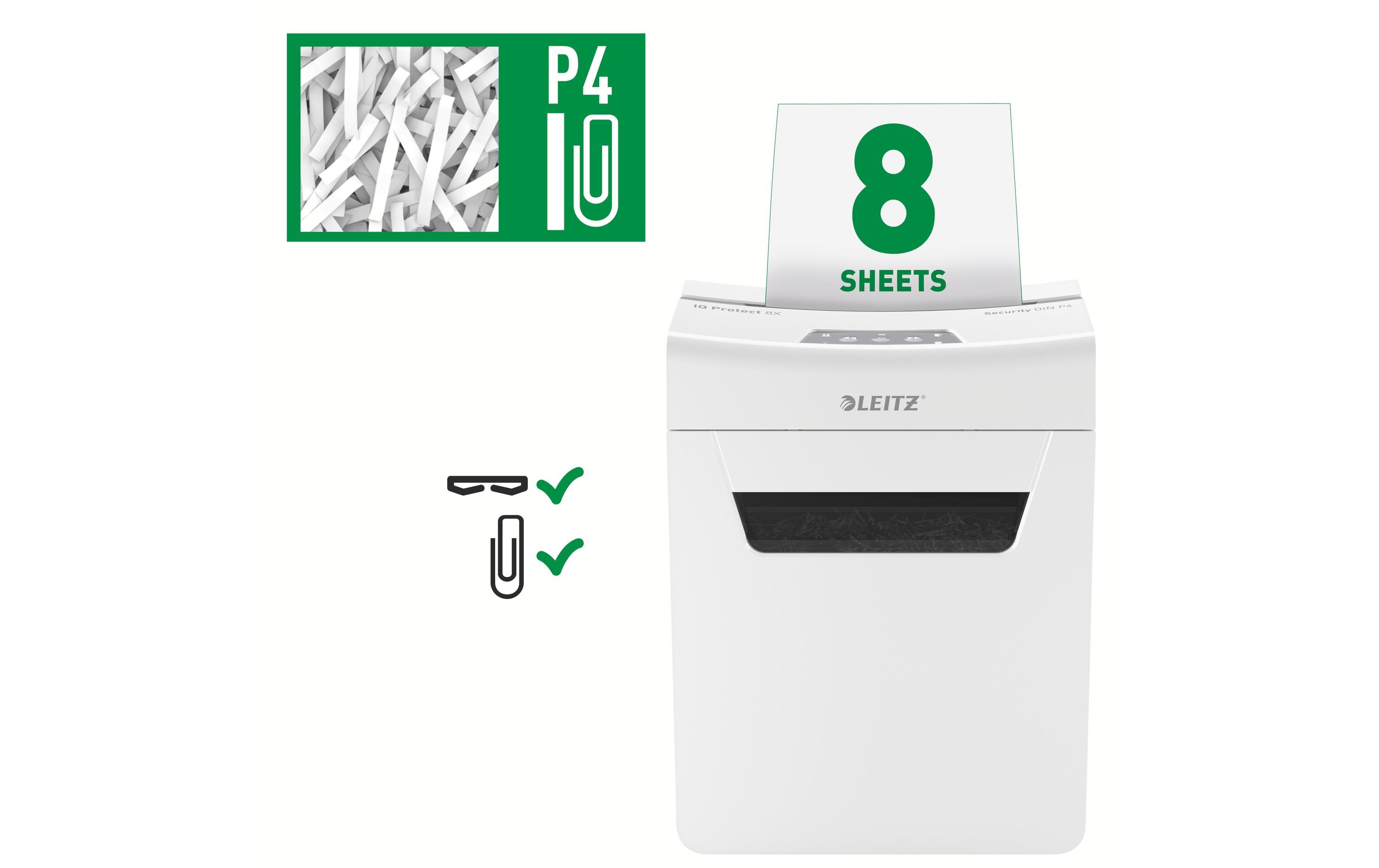 Aktenvernichter IQ Protect Premium 8X , P-4, 8 Blatt<br>Manueller Dokumentenvernichter mit Partikelschnitt für die sichere Vernichtung vertraulicher Unterlagen