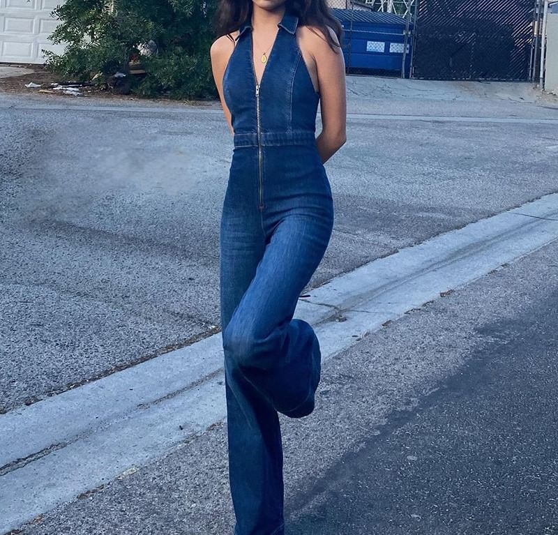 Weaveal - Mouwloze denim jumpsuit met kraag