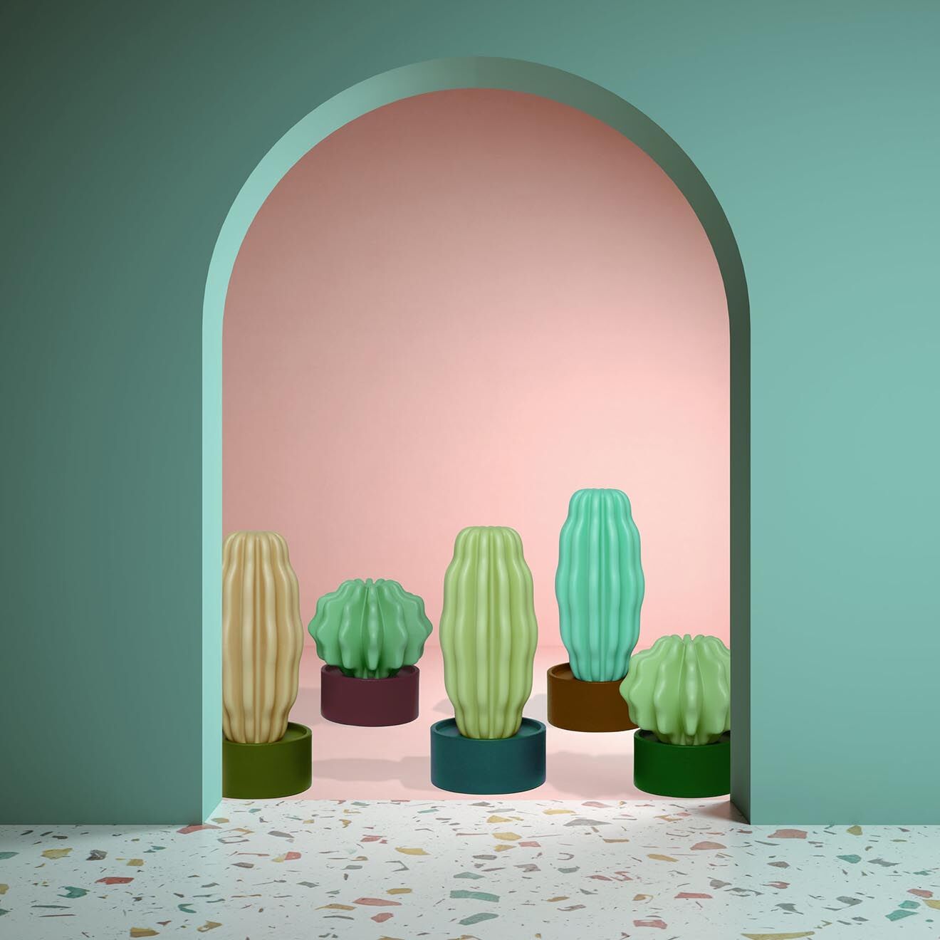 Serralunga Long Cactus lumineux Design par Alessandra Baldereschi vert paon - 27.5x61.5x27.5 cm