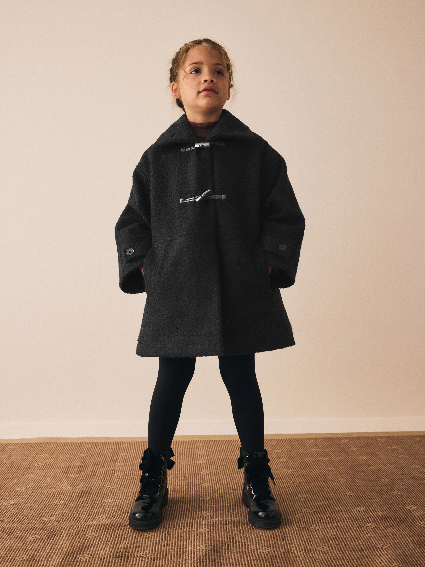 Zwart - Ruimvallende duffelcoat (3-16jr)