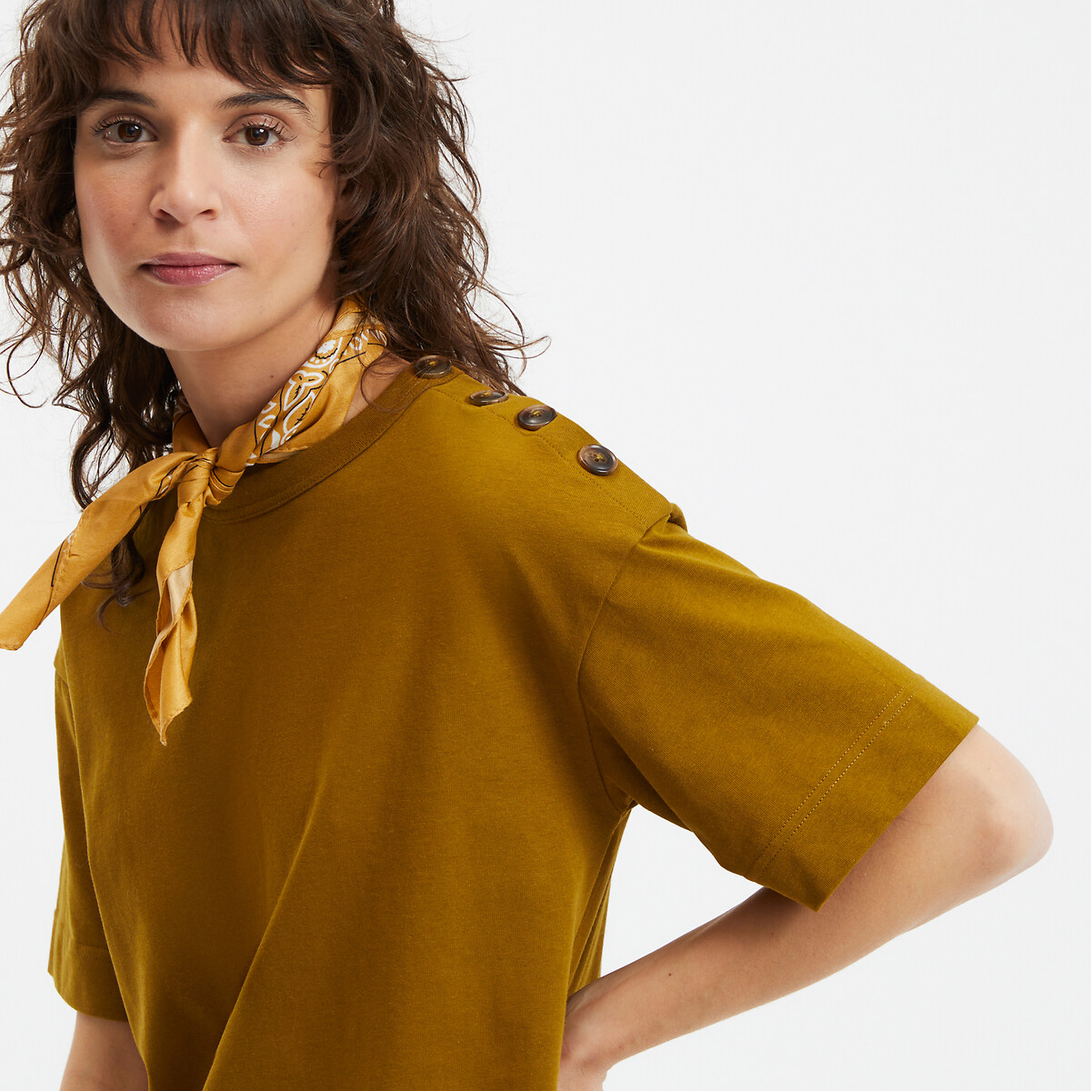 COLEÇÃO LA REDOUTE<br>Vestido longo em jérsei, fechamento com botão no ombro
