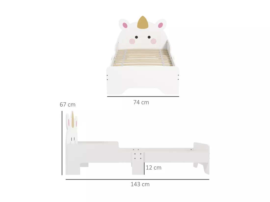 Lit enfant design licorne - sommier à lattes inclus - rose