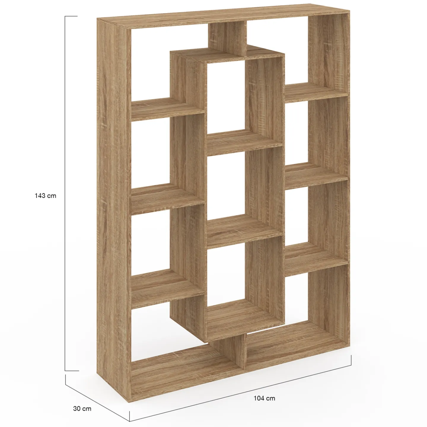 Etagère bibliothèque COLETTE avec 11 compartiments effet bois H.143 cm