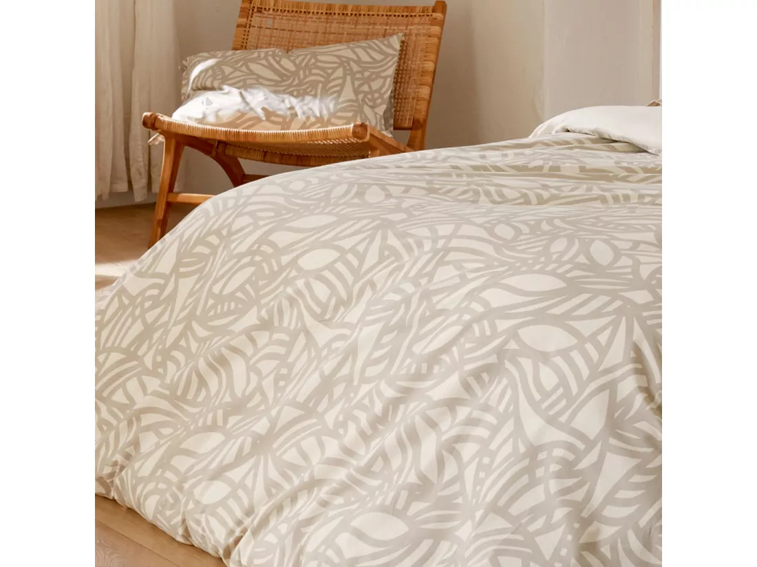 Drap plat 280x310 cm coton lavé SÉRÉNA géométrique Beige écru