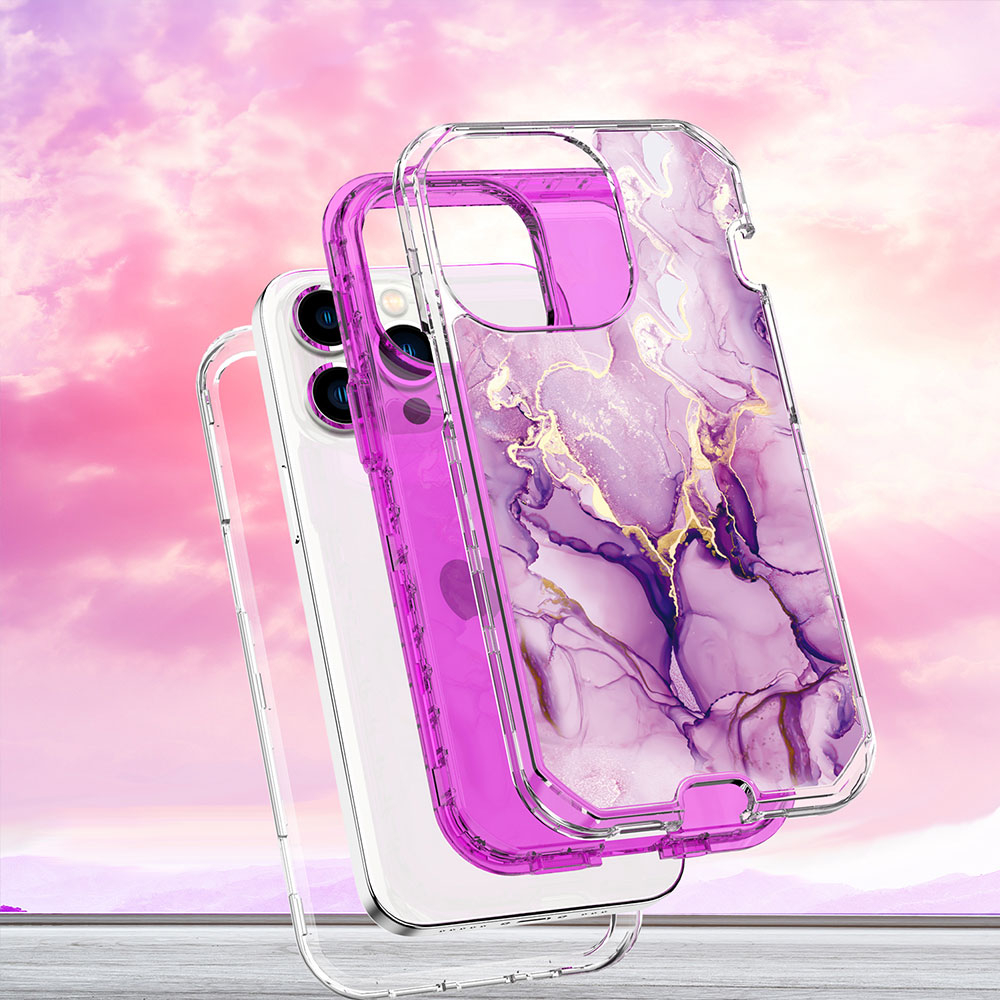 iPhone 15 Pro Max Hybrid Hülle TPU Bumper mit Acryl Rückseite im Marble Marmor Design - Style 2