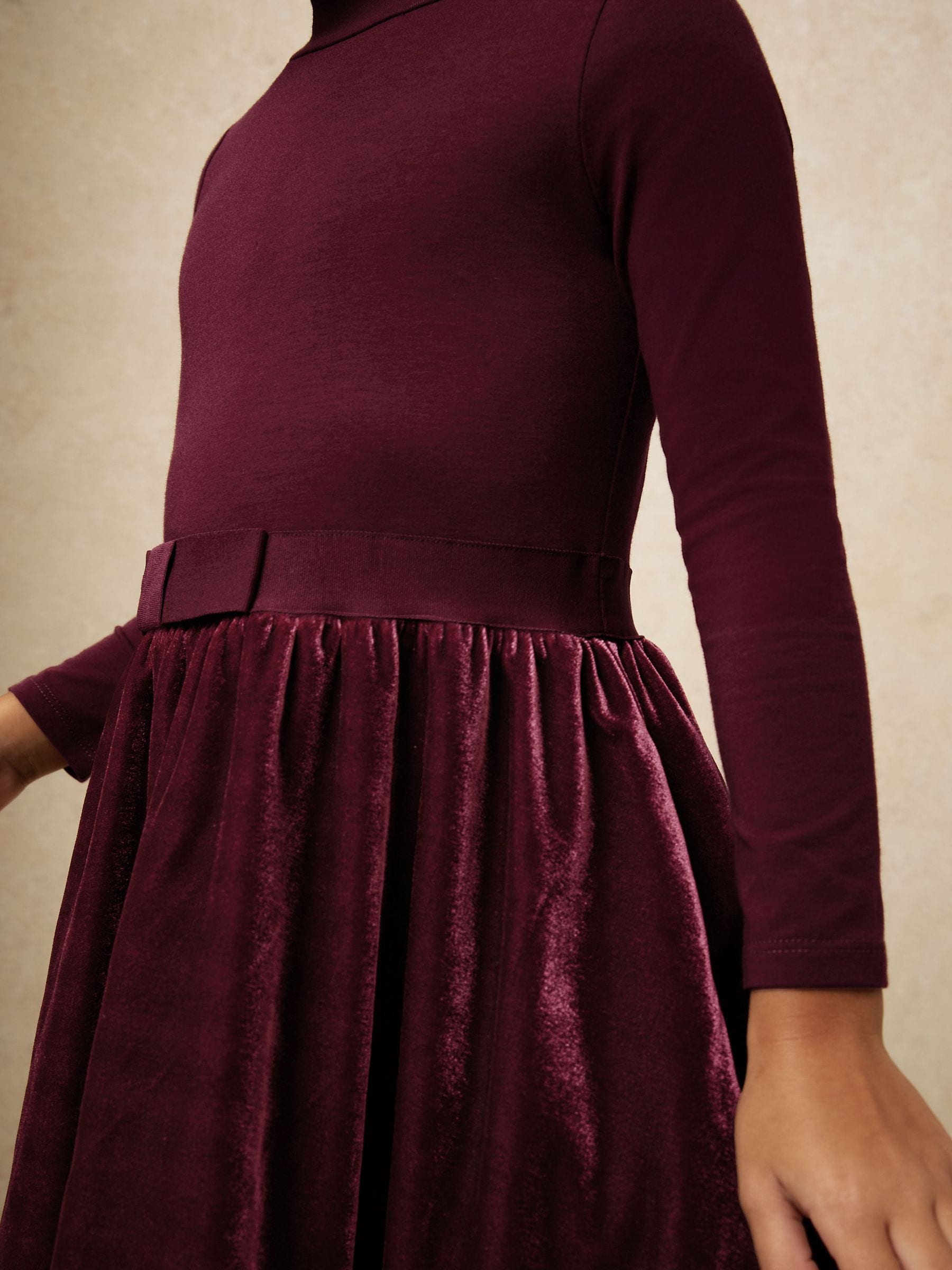 Reiss Bruna Velvet-Skirt Jersey Skater Dress