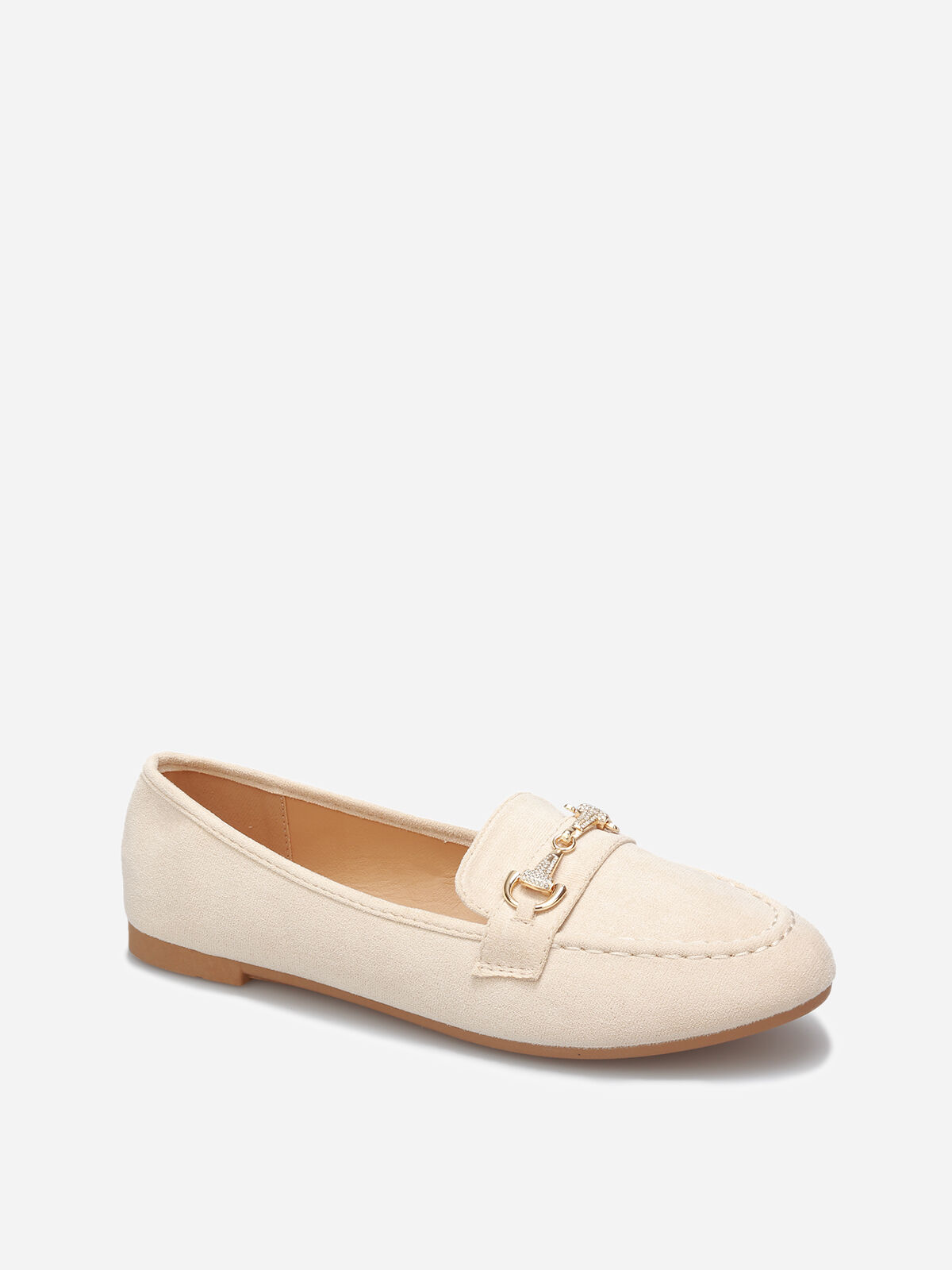 Mocassins à boucle en strass grandes tailles- Beige