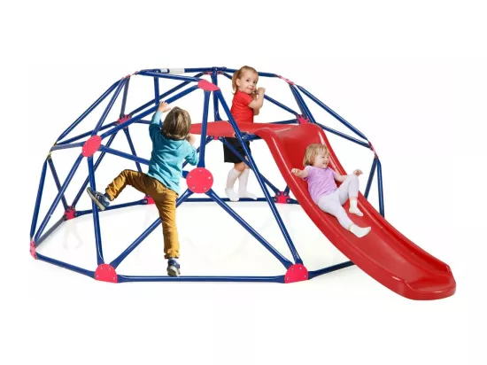 Dôme d'escalade Enfants avec Toboggan, Cage d'escalade avec Coussin en Tissu et velours, Charge 180kg, Aire de Jeux Extérieure et Intérieure pour Garçons et Filles de 3 à 10 Ans (Rouge)
