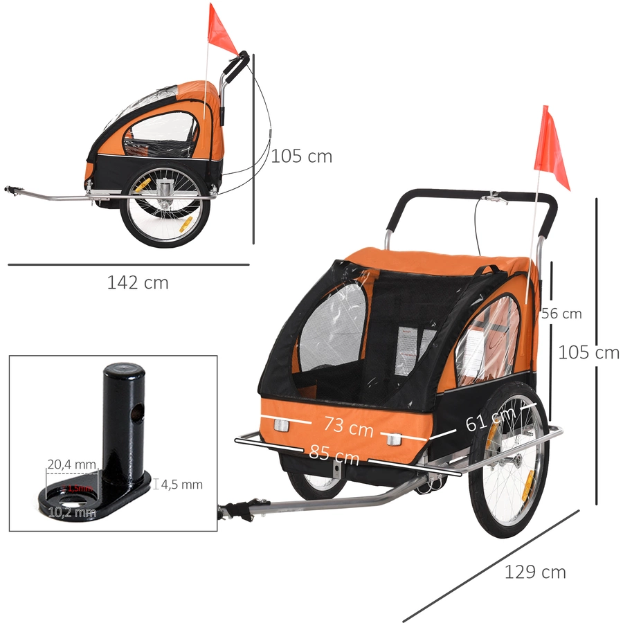 HOMCOM Kinderanhänger mit Staufach orange, schwarz