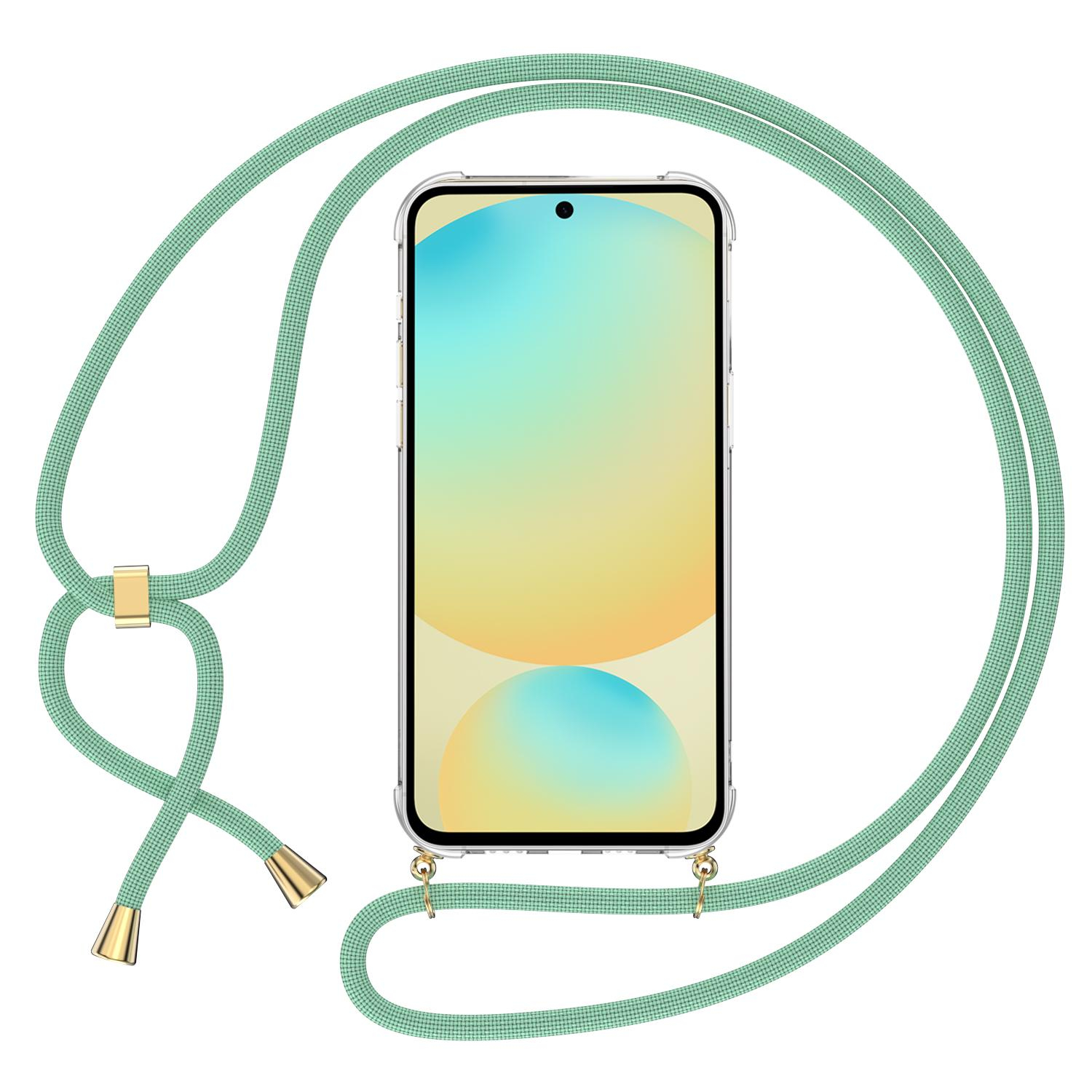 Samsung Galaxy S24 FE Necklace Gummi Hülle Air Cushion Fallschutz   Handykette (150cm) - Türkis / Gold