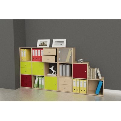 Jeu de 2 portes pour bibliothèque MAXICOLOR - imitation chêne clair